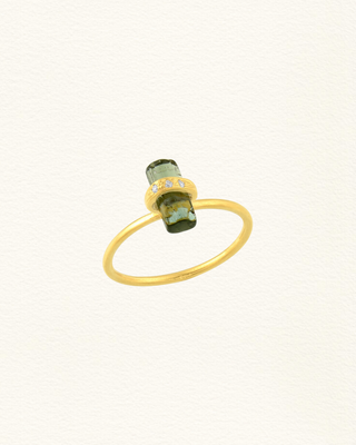 Bague SHAKTI pencil  tourmaline brute moissanites vermeil Atelier Siméon