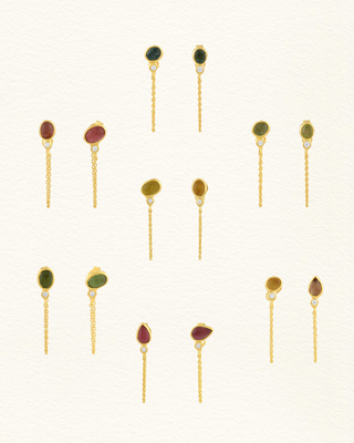 Boucle oreille LUCKNOW chaîne tourmaline moissanite vermeil Atelier Siméon