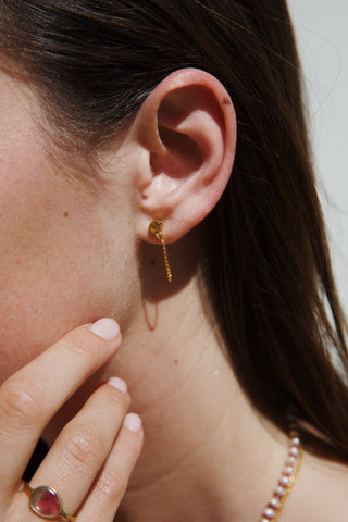 Boucle oreille LUCKNOW chaîne tourmaline moissanite vermeil Atelier Siméon porte