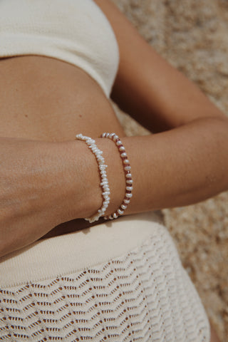 Bracelet COCHIN perles eau douce tourmalines roses plaqué or Atelier Siméon