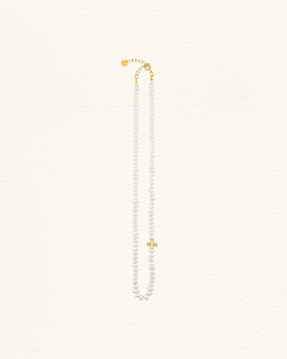 Collier AGONDA perles eau douce moissanites serti clos plaqué or Atelier Siméon