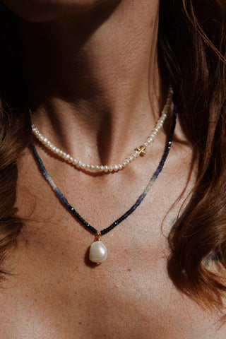 Collier AGONDA perles eau douce moissanites serti clos plaqué or Atelier Siméon