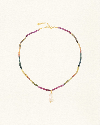 Collier NEELAM saphirs multicolores dégradés perle Keshi Atelier Siméon
