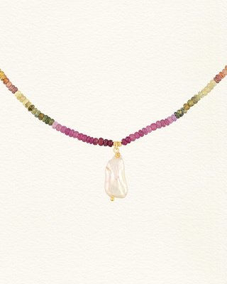 Collier NEELAM saphirs multicolores dégradés perle Keshi Atelier Siméon