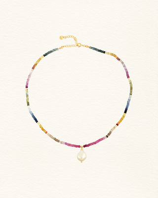 Collier NEELAM saphirs multicolores arc-en-ciel perle baroque Atelier Siméon