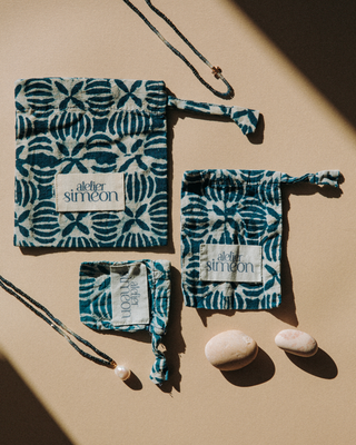 Packaging cadeau pochons coton blockprint Atelier Siméon